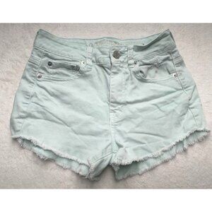 American Eagle‎ Women's 2 Denim Shorts Aqua Cut‑Off Frayed Distressed Stretch